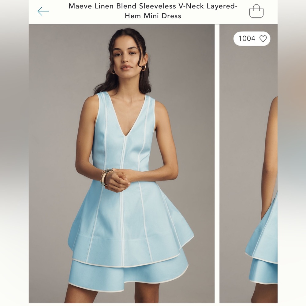 Maeve Linen Tiered Blue Mini Dress